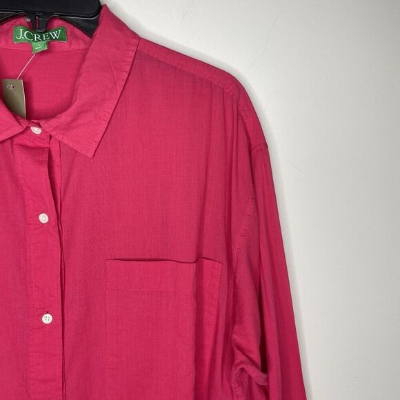 J.CREW Button Up Beach Shirt Women Large Cotton Voile Fuchsia Pink Relaxed BX621 - Picture 2 of 14